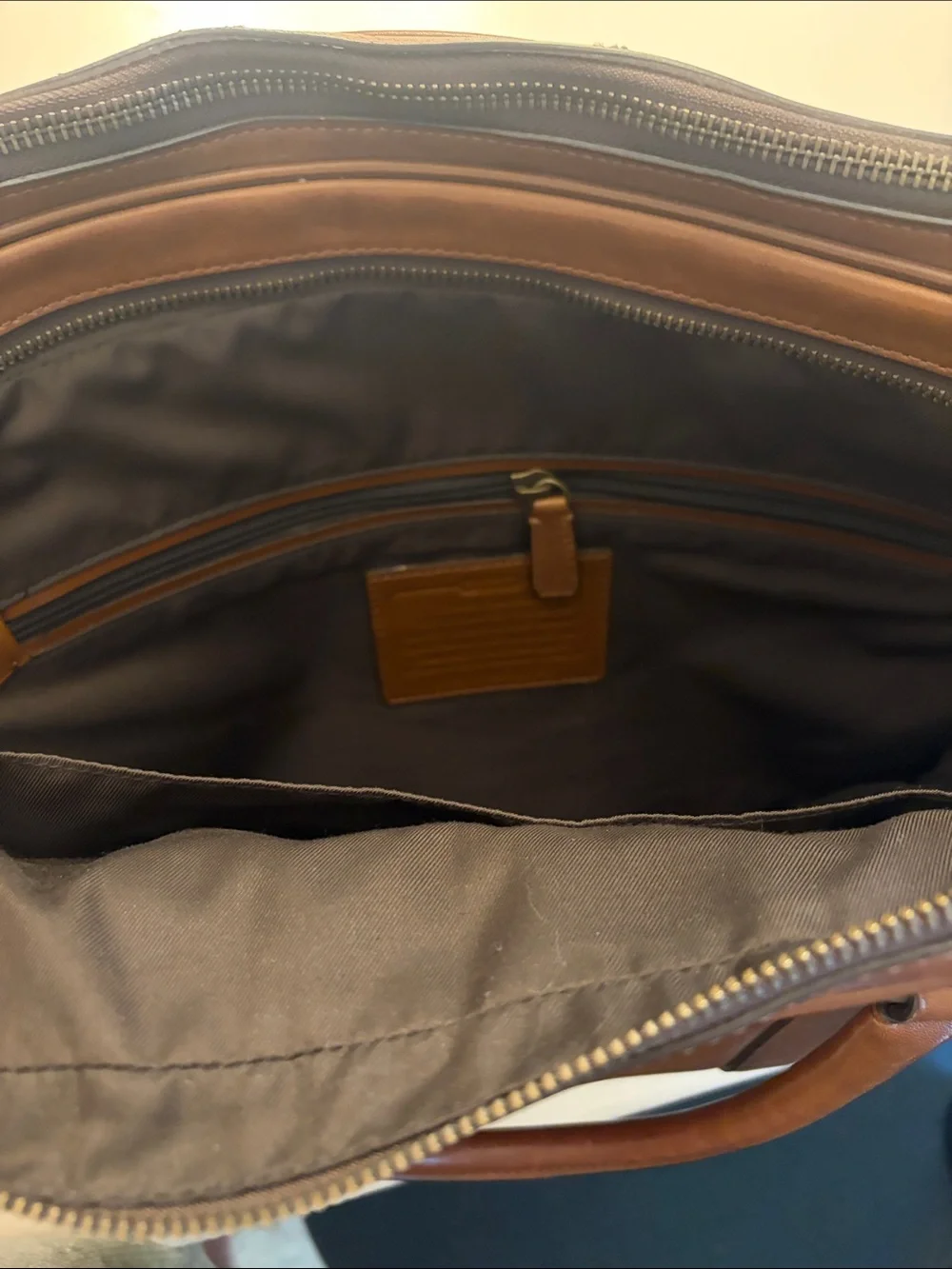 Coach Bleecker Leather Laptop Briefcase in Cognac Brown